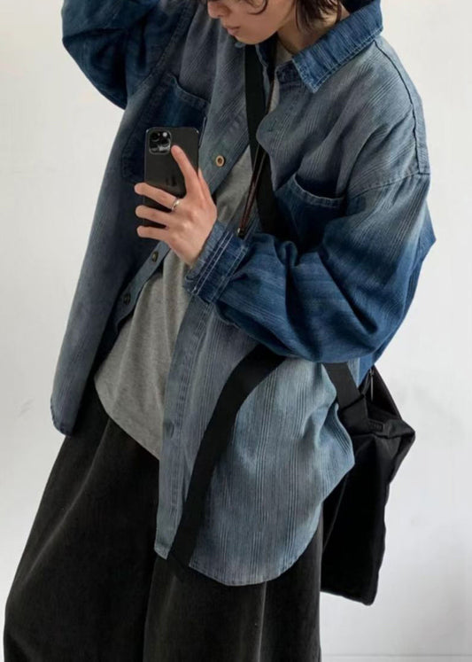 Chemises vintage pour hommes en denim coloré à col boutonné Peter Gradient Pan