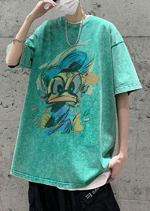Grün Neck Print Sommer Shirt Herren Baumwolle T Vintage O
