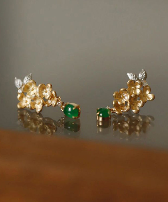 Boucles d'oreilles à pompons en jade vert vintage et zircons