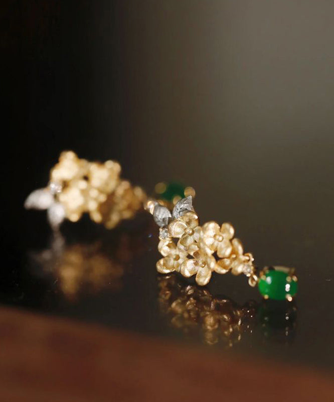 Boucles d'oreilles à pompons en jade vert vintage et zircons