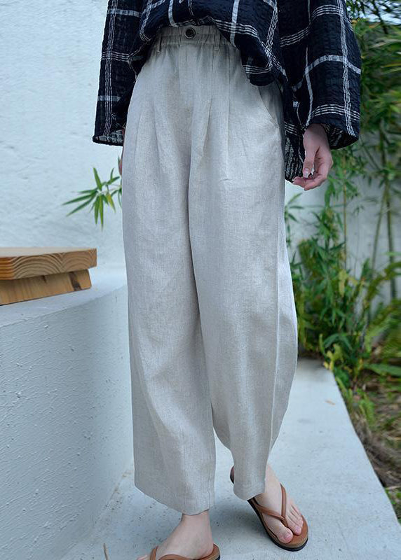 Vintage Grey Oversized Pockets Linen Harem Pants Spring OO021