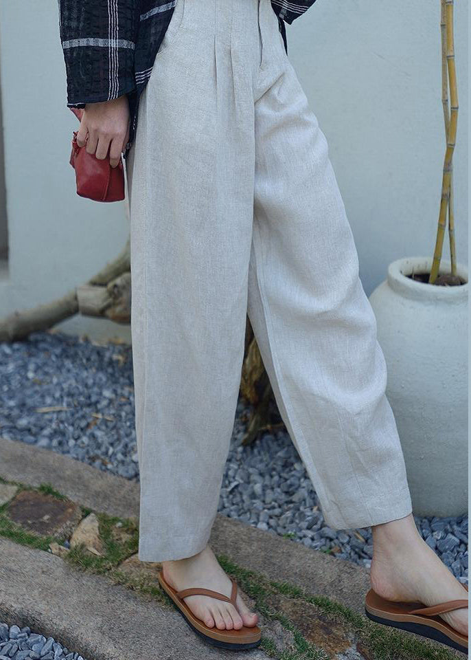 Vintage Grey Oversized Pockets Linen Harem Pants Spring OO021