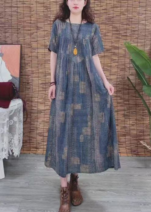 Robe d'été oversize en coton imprimé vintage bleu marine