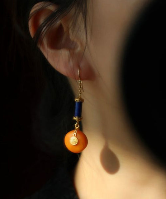 Vintage Orange Sterling Silver Overgild Amber Honey Wax Drop Earrings GH1087