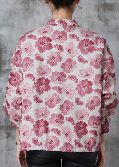 Vintage Pink Print Fine Cotton Filled Oriental Coats Spring Ada Fashion