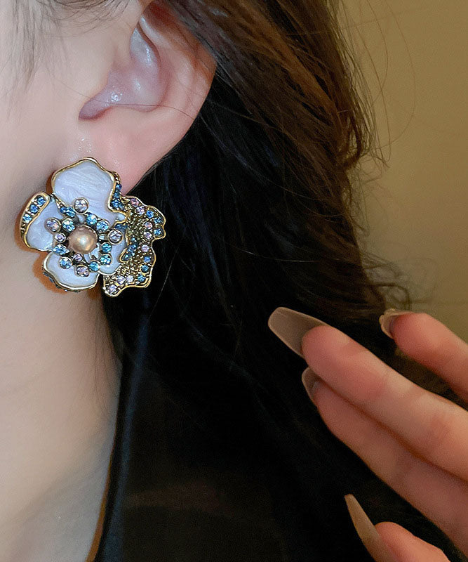 Glaze Pearl Earrings Alloy Drip Vintage Zircon Purple Stud