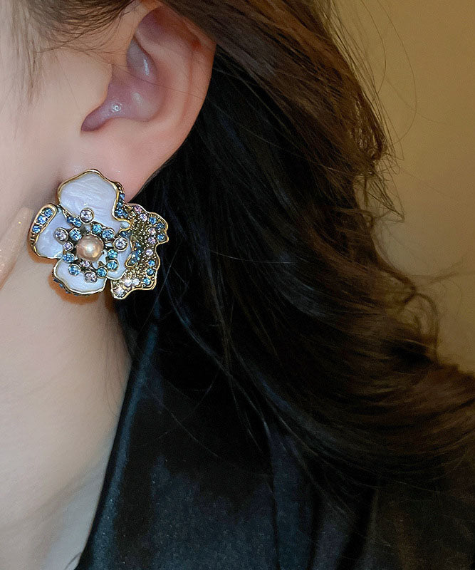 Glaze Pearl Earrings Alloy Drip Vintage Zircon Purple Stud