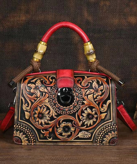 Vintage Red Original Bamboo Joint Splicing Embossed Handbag HJ1019