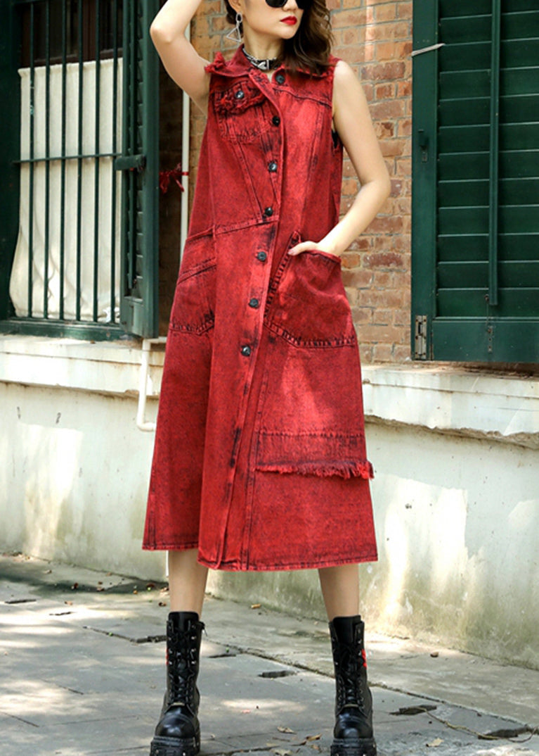 Vintage Rot Peter Pan Kragen Patchwork Lange Weste Sommer TR016