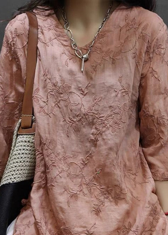 Vintage Rose V Neck Embroidered Side Open Top Spring RX001