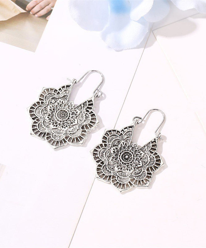 Vintage Sterling Hollow Silver Hoop Metal Out Silk Earrings