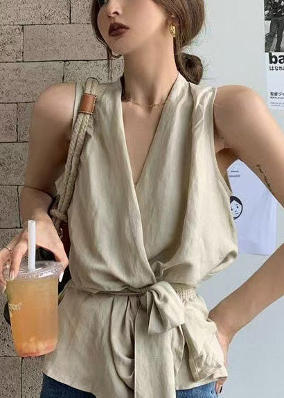 Taille Vintage Ärmellose weiße Leinen Krawatte Westen