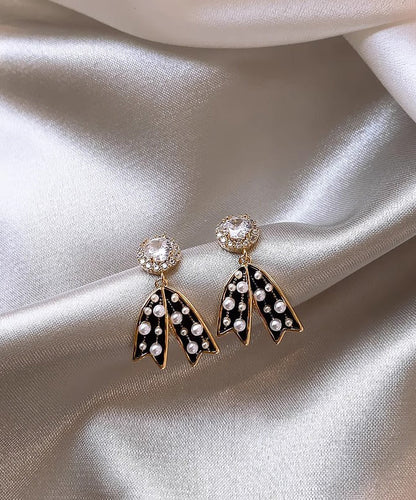 Vogue Black Copper Alloy Bow Pearl Drop Earrings RB014