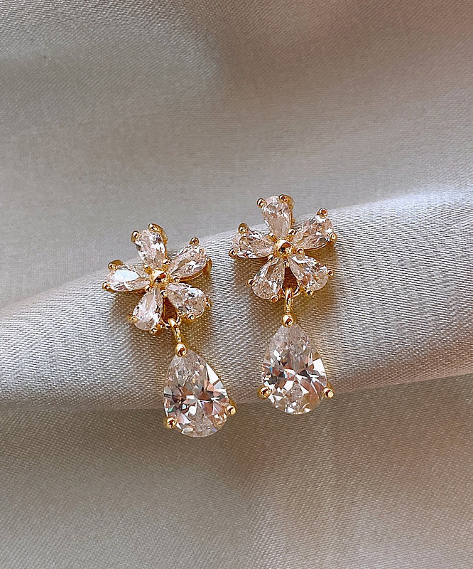 Vogue Copper Overgild Zircon Floral Water Drop Drop Earrings WH034