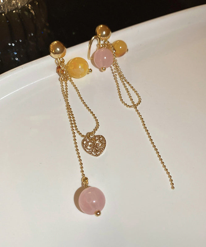 Copper Vogue Gold Tassel Earrings Crystal Resin Drop Love