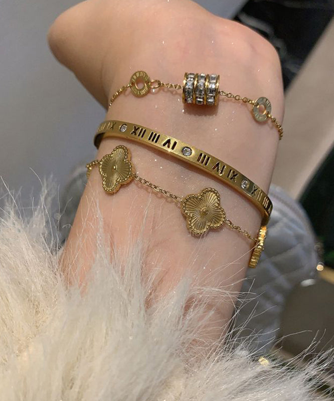 Leaf Zircon Graphic Gold Four Vogue Clover Alloy Steel Stainless