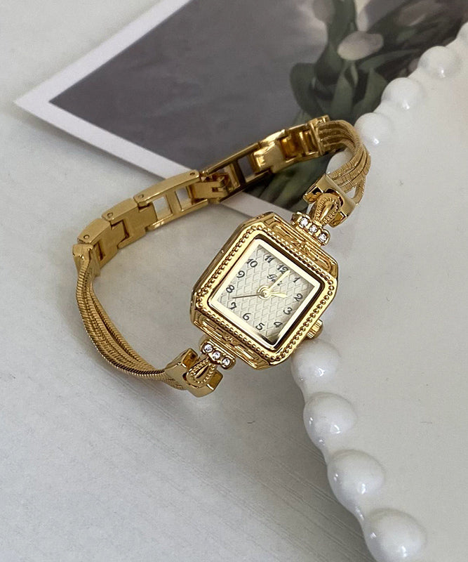 Montres à chaîne carrée Vogue en acier inoxydable et zircon doré