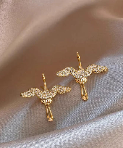 Vogue Gold Stainless Steel Zircon Crane Stud Earrings EY018