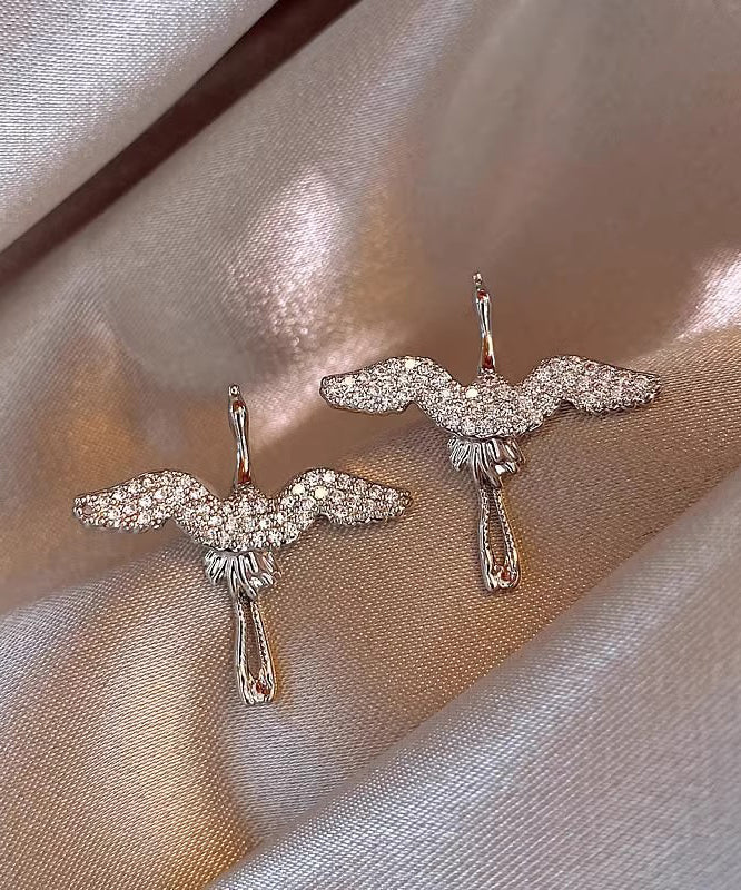 Vogue Gold Stainless Steel Zircon Crane Stud Earrings EY018