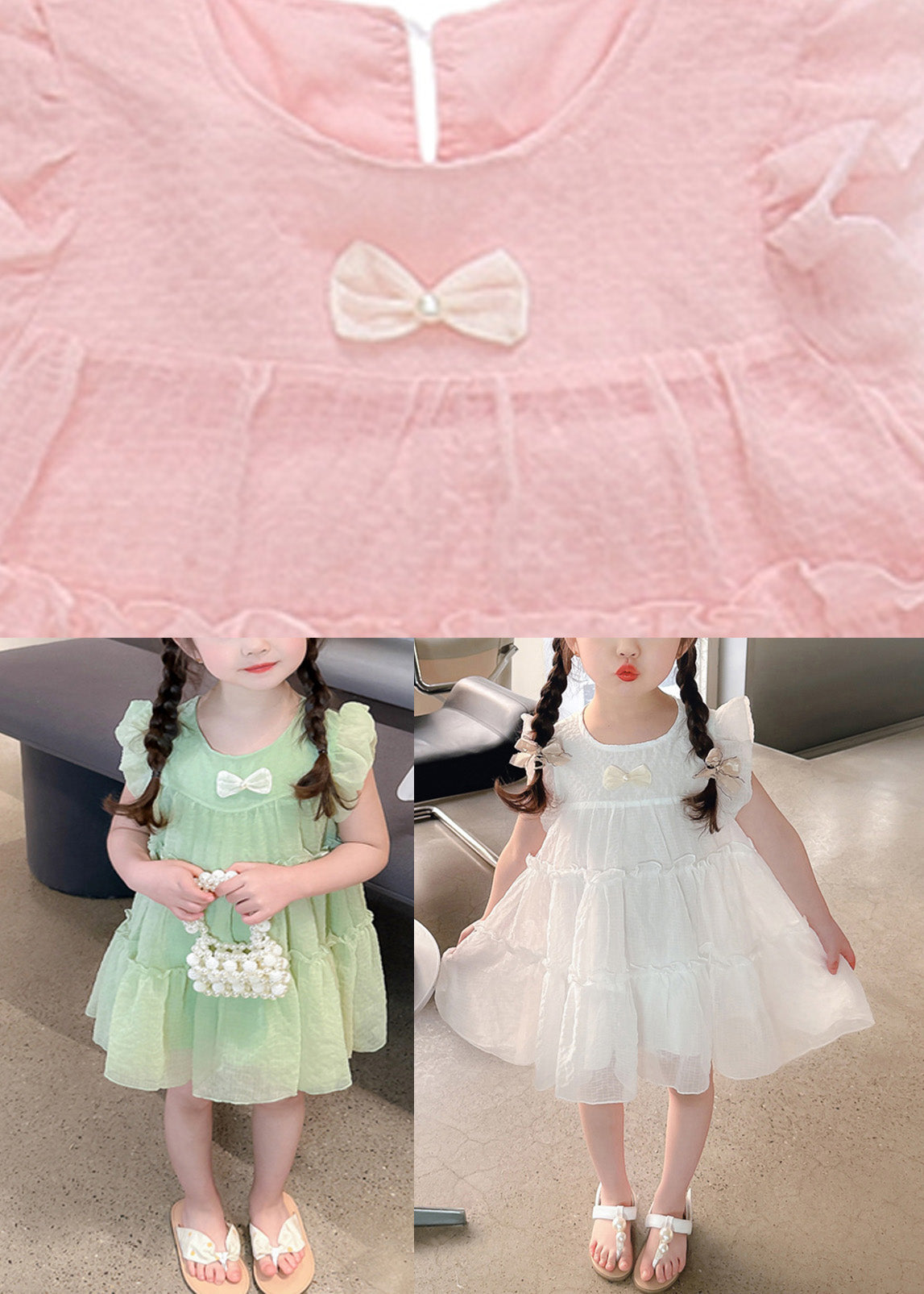 Vogue Pink Ruffled Patchwork Tulle Kids Mid Dress Summer GF007