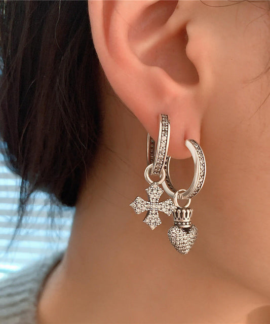 Boucles d'oreilles pendantes asymétriques en argent sterling blanc Vogue II055