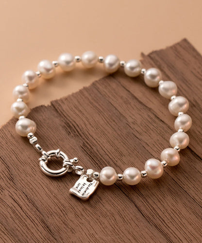 Vogue White Sterling Silver Pearl Beading Graphic Charm Bracelet WF006