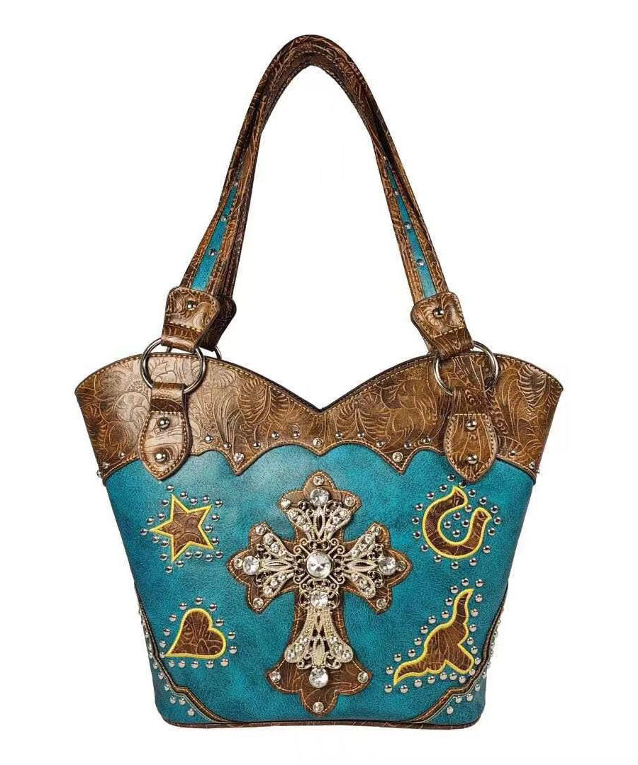 Western Style Hardware Diamond Cross Umhängetasche Handtasche GG085