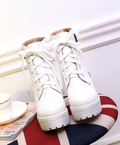 White Boots Cross Strap Chunky Boots RD024