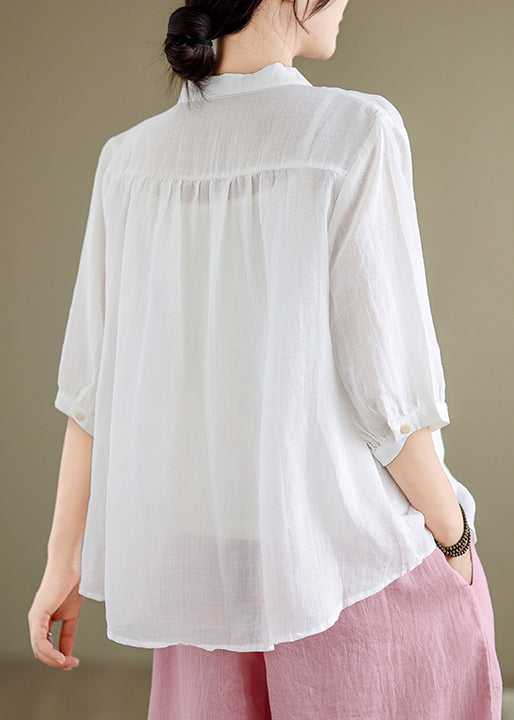 Pan Linen Collar Button White Shirt Summer Peter