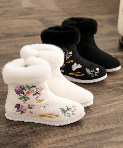 White Cotton Fabric Embroidery Splicing Chinese Style Boots TQ056