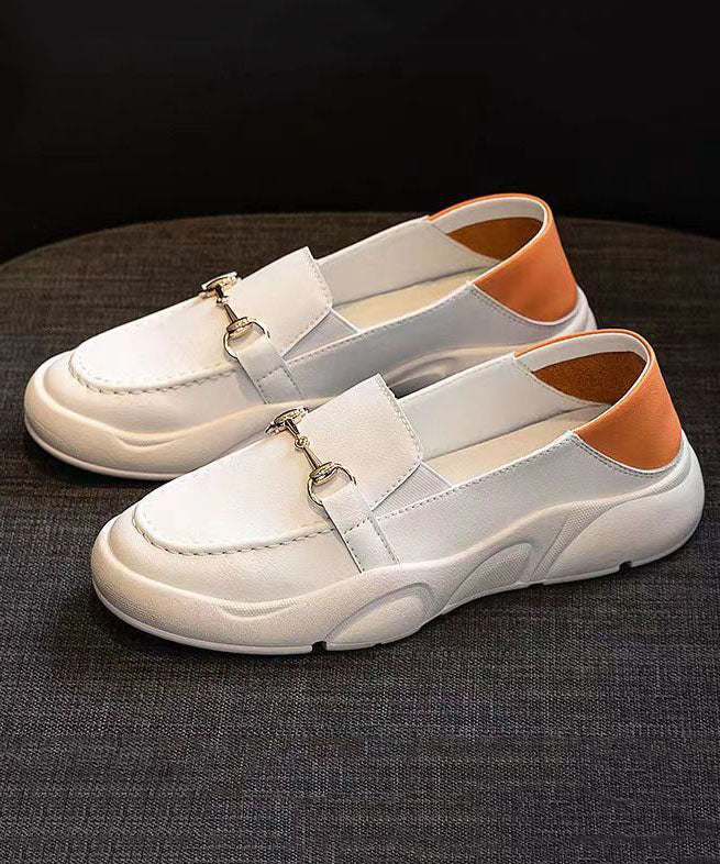 White Faux Leather Casual Comfy Splicing Penny Loafers Women DD1009