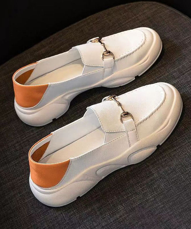 White Faux Leather Casual Comfy Splicing Penny Loafers Women DD1009