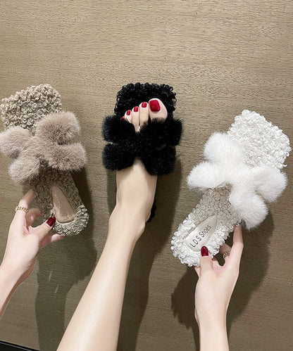 White Fuzzy Fur Stylish Splicing Slide Sandals Peep Toe WT002