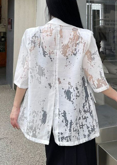 Half Notched Out White Coat Sleeve Cotton Hollow Button