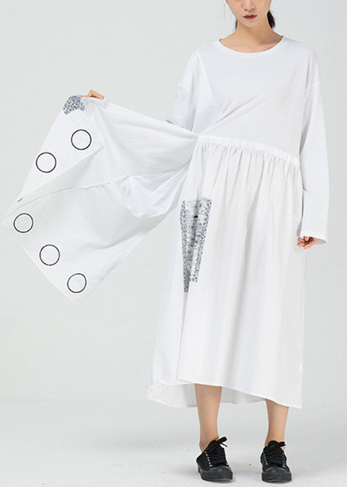 Robe longue en coton patchwork à poches blanches et col rond Printemps AA1009