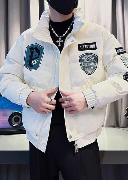 White Pockets Patchwork Winter Men Parka Stand Collar WL006