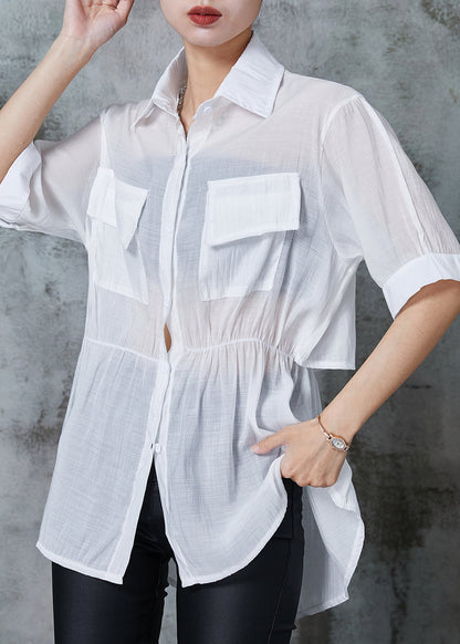 White Silm Fit Cotton Fake Two Piece Shirts Cinched Summer AL1022