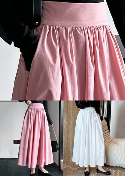 White Solid Pockets Cotton Pleated Skirt High Waist Ada Fashion