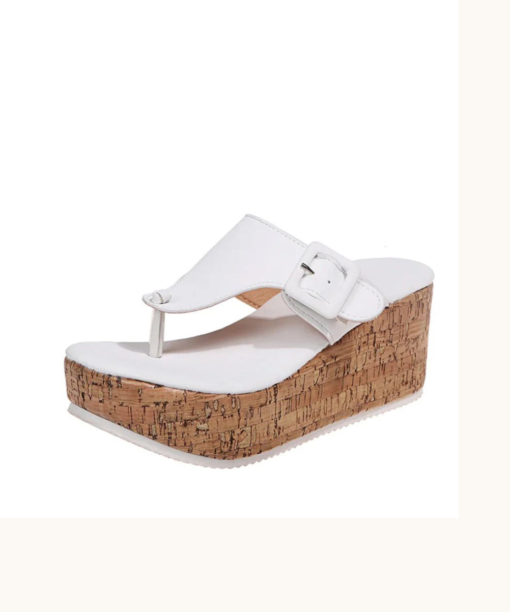 Weiße Keilabsatz-Boho-Spleißen-Flip-Flops Slide-Sandalen UU007