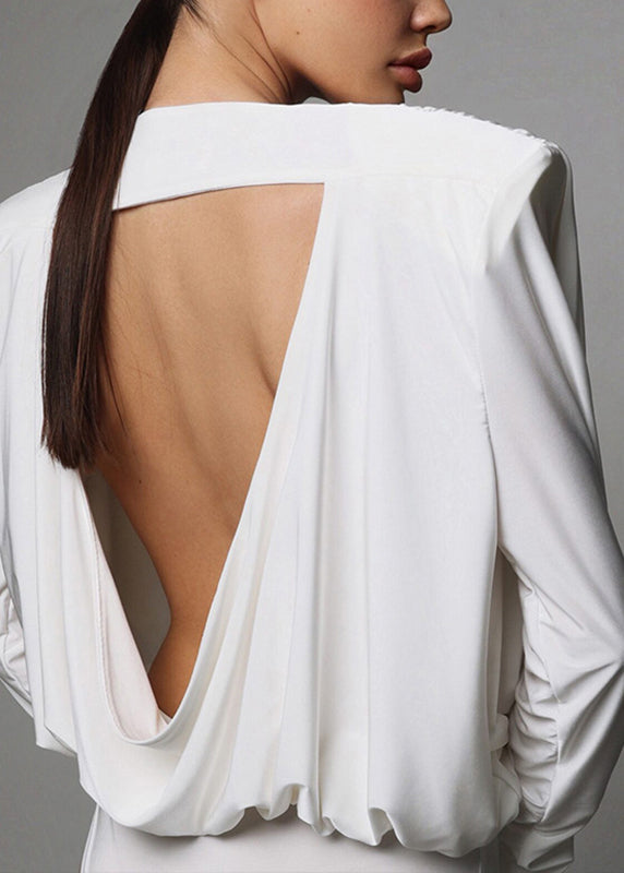 Bodysuit White Wrinkled Patchwork Solid