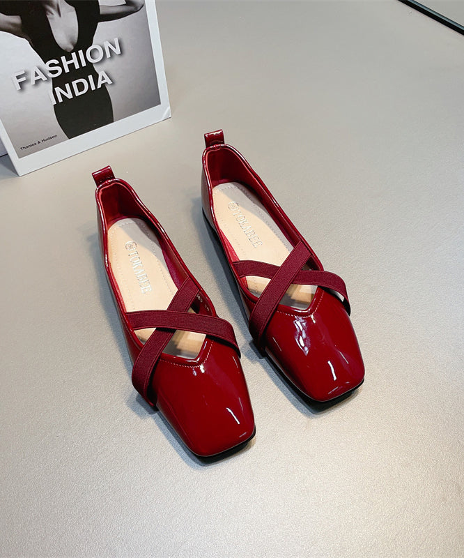 Splicing Women For Wine Shoes Red Flat Cross Leather Strap Faux