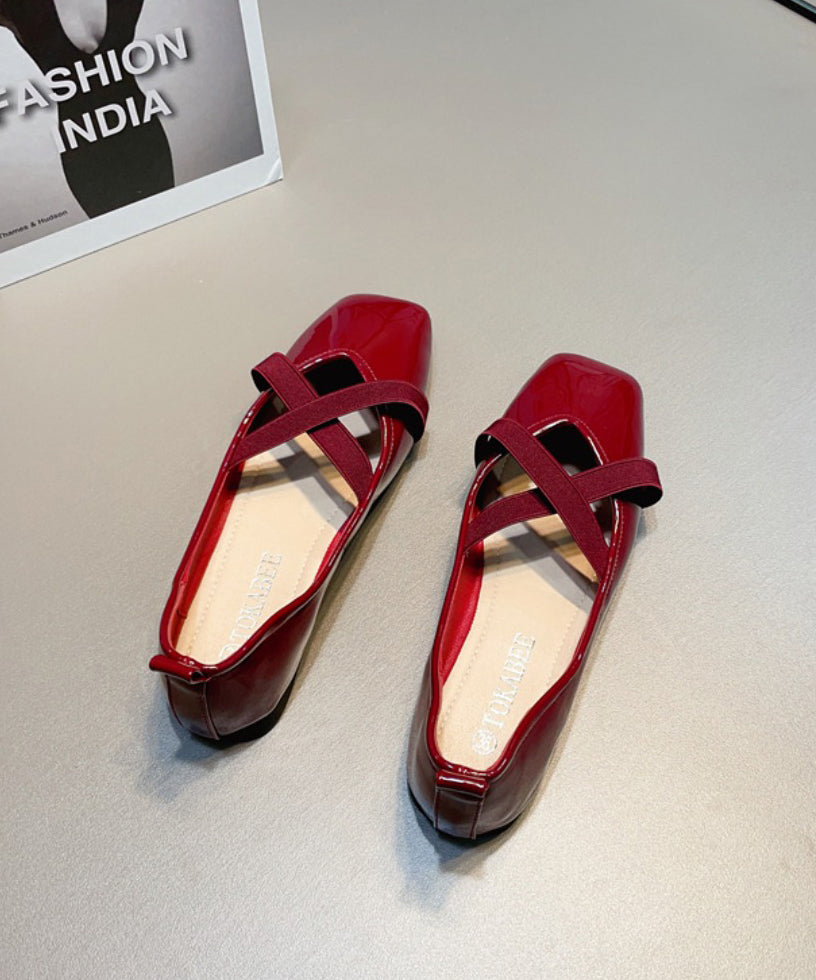 Splicing Women For Wine Shoes Red Flat Cross Leather Strap Faux