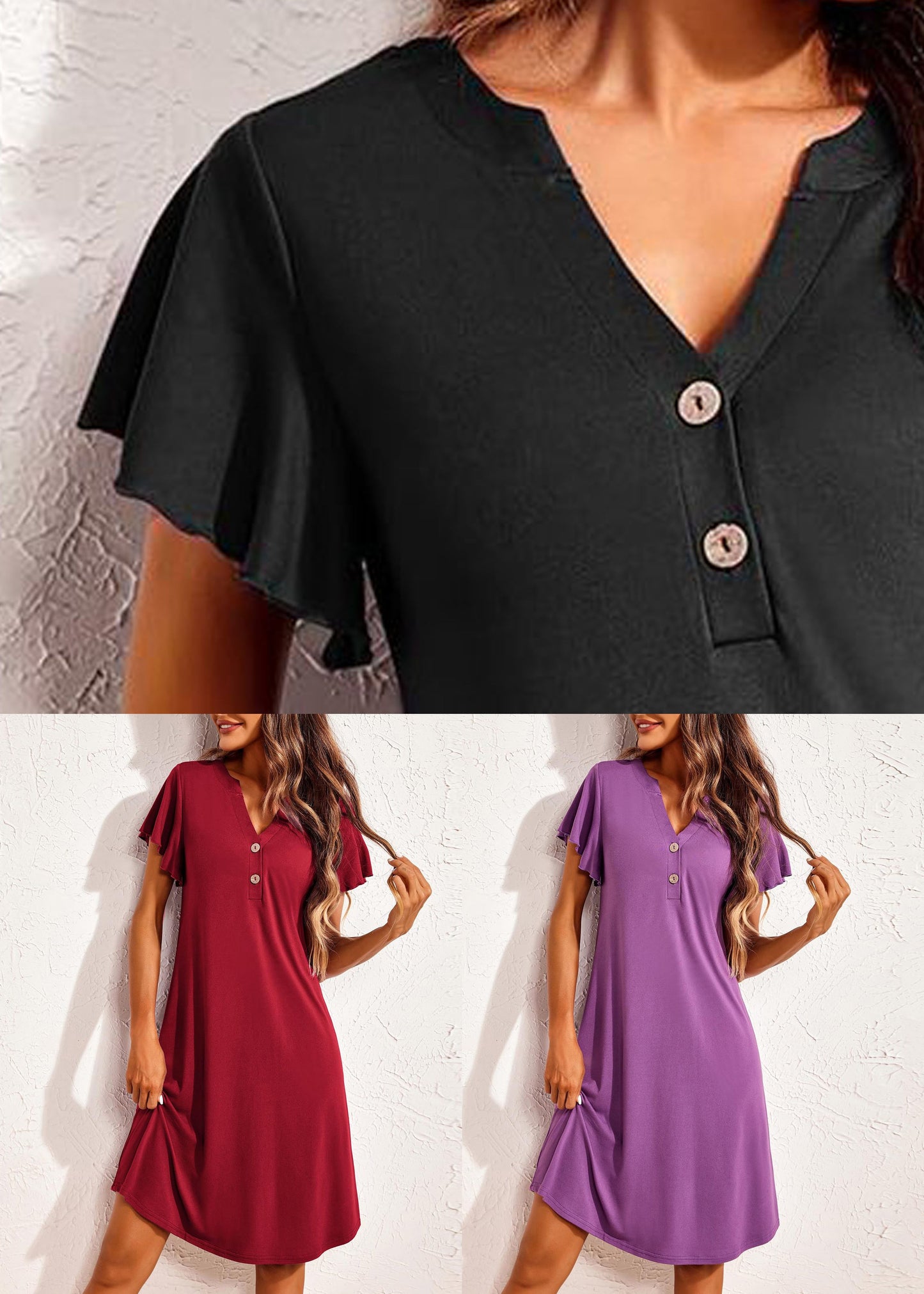 Robe pyjama d'été rouge en coton à col en V et à imprimé vin