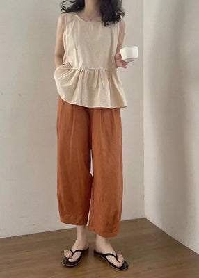 Ensemble deux pièces d'été surdimensionnées en lin pour femme, couleur abricot