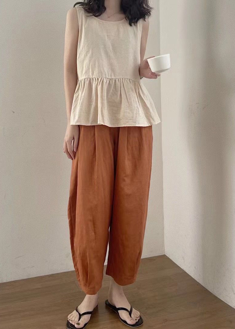 Ensemble deux pièces d'été surdimensionnées en lin pour femme, couleur abricot