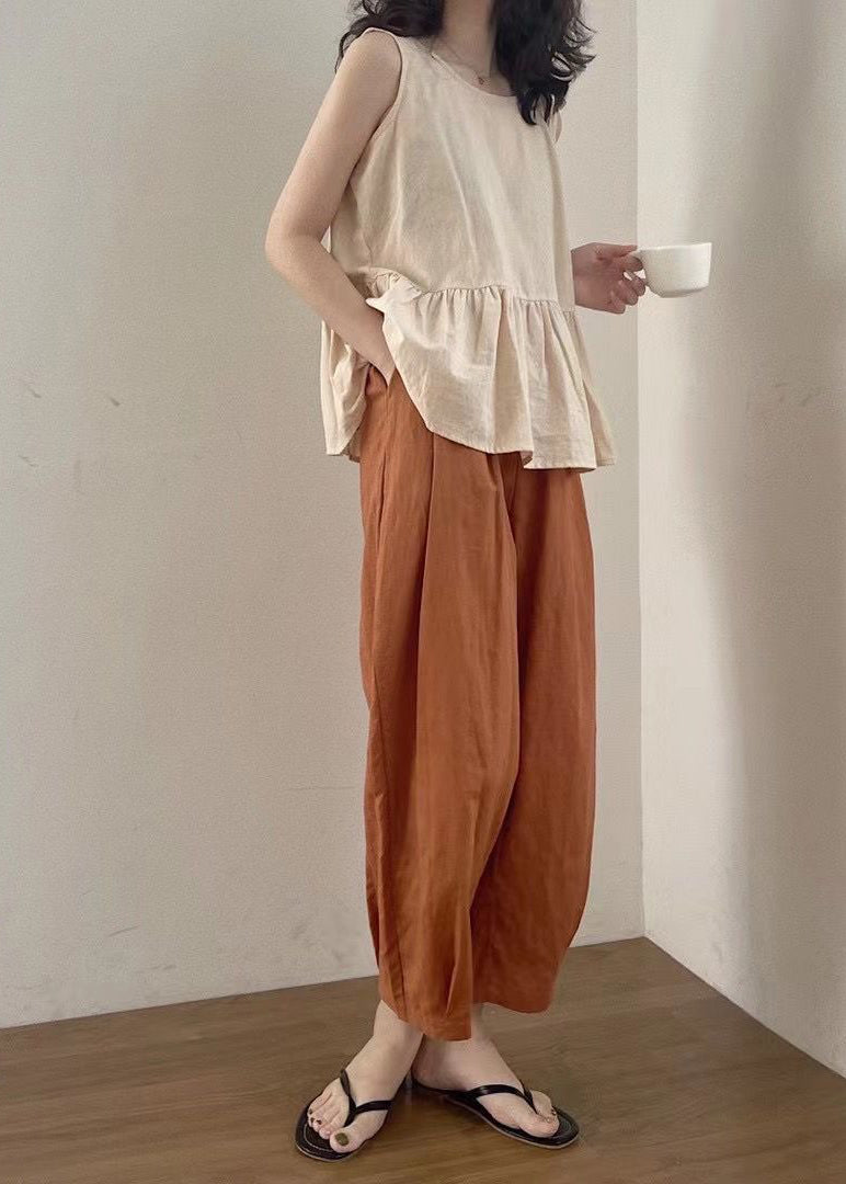 Ensemble deux pièces d'été surdimensionnées en lin pour femme, couleur abricot