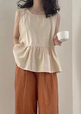 Ensemble deux pièces d'été surdimensionnées en lin pour femme, couleur abricot
