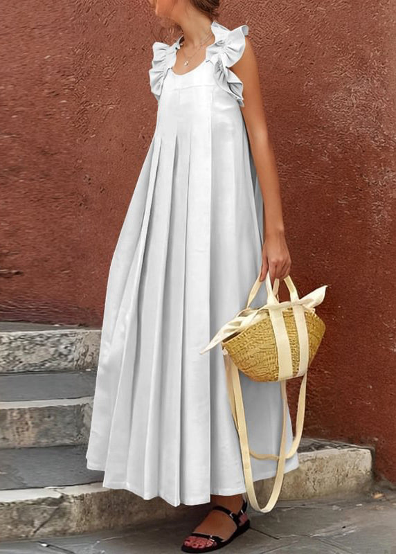 Robe longue à volants en coton abricot sans manches pour femme