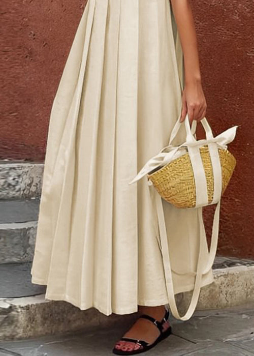 Robe longue à volants en coton abricot sans manches pour femme