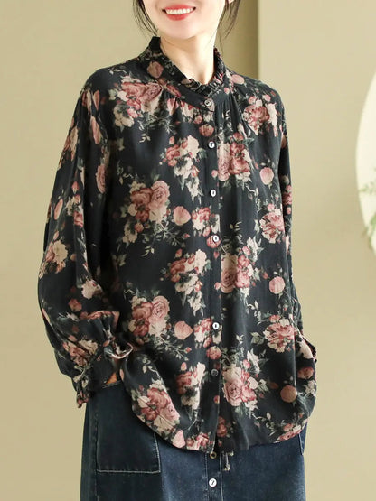 Women Artsy Flower Lacework Ruffle Shirt Ada Fashion